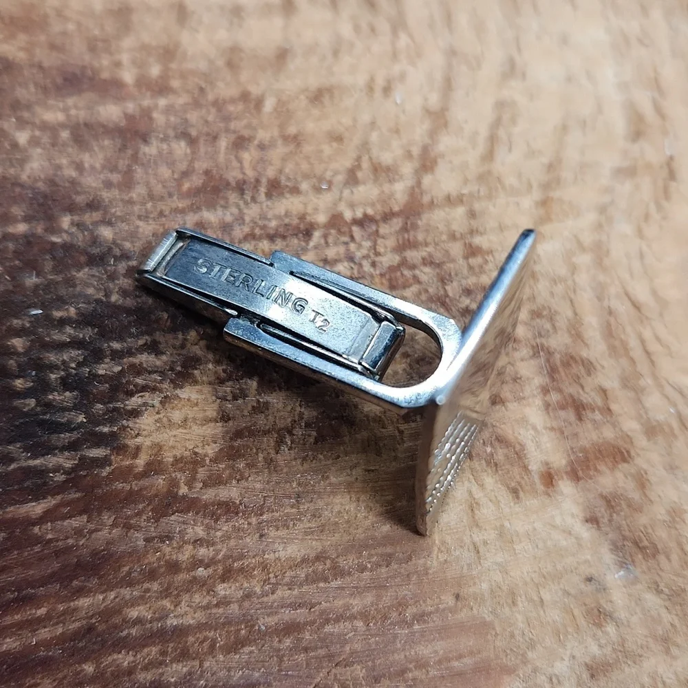 Vintage Etched Sterling Silver Rectangular Cuff‎ Links Engraved